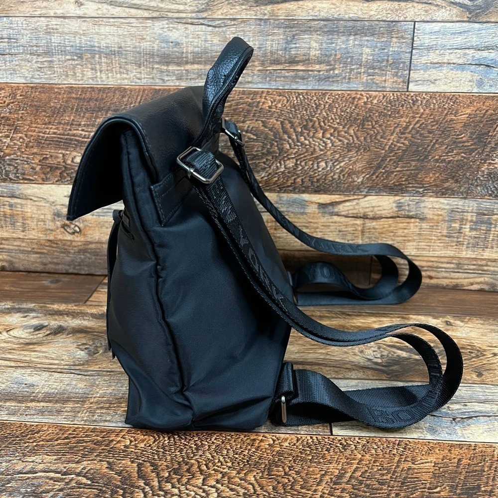 BOTKIER New York Black Mini Trigger Backpack Adjustable Straps Nylon Leather Bag - Picture 3 of 8